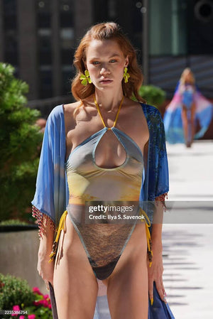 The Music Legend's Beach Mesh Whole Piece Swimsuit with Keyhole Detail